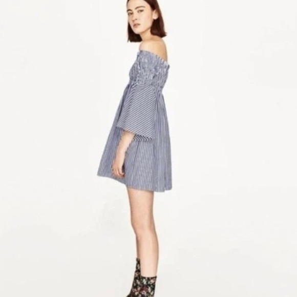 ZARA Woman Premium Denim Collection Smocked Coquette Mini Dress/Tunic, XS - Picture 3 of 9